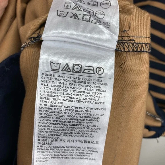 GAP Dress Women 0 Tan Black 3/4 Sleeves Zip Party Holiday Pockets Preppy Striped - Picture 14 of 15